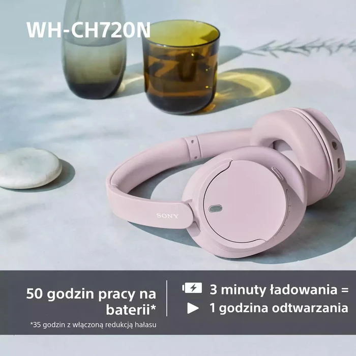 Sony WH-CH720N Wireless / Wired Over-Ear Headphones Pink (ANC, 35h battery, Quick Charge)