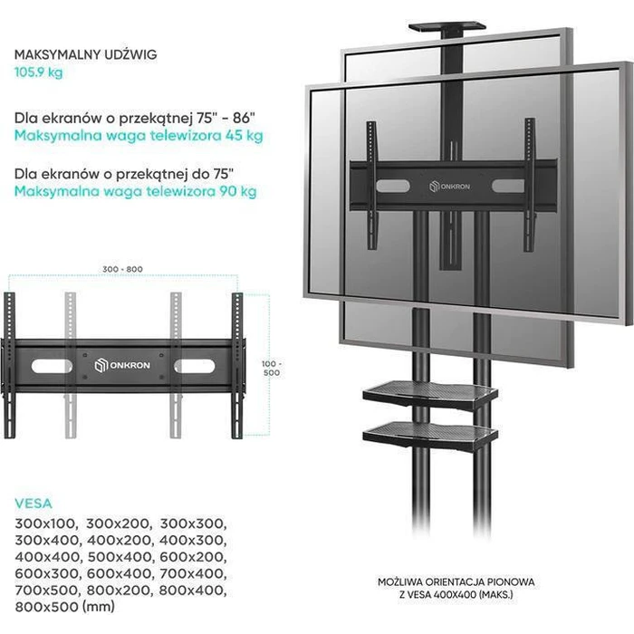 Βάση Τηλεόρασης Κινητή Onkron TS1881-B 50-86" Μαύρο