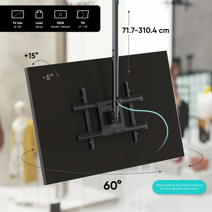 TV Ceiling Mount Onkron N2L-B (32-80", Black)