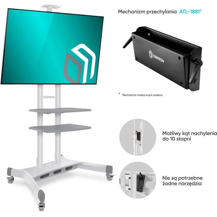 Onkron TS1881-W Mobile TV Stand / Floor Mount for 50-86" TVs - White