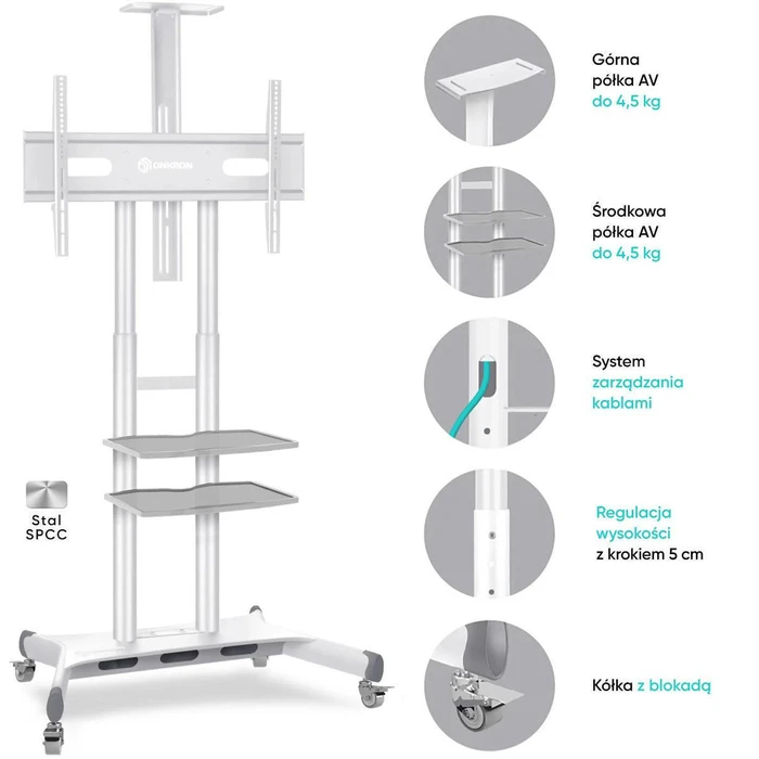 Onkron TS1881-W Mobile TV Stand / Floor Mount for 50-86" TVs - White