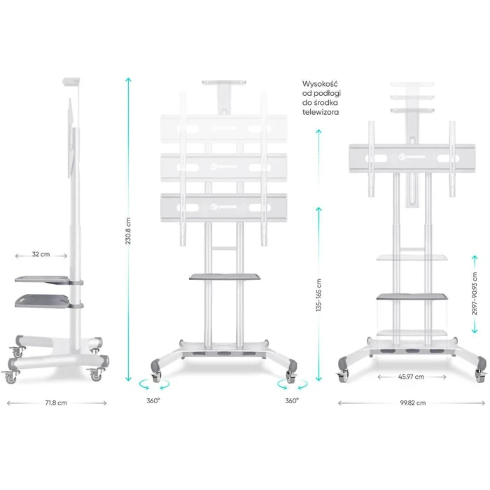 Onkron TS1881-W Mobile TV Stand / Floor Mount for 50-86" TVs - White