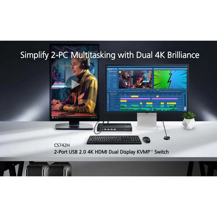 ATEN CS742H-AT-G 2 Θυρών USB/HDMI KVMP 4K Με Διακόπτη Ήχου