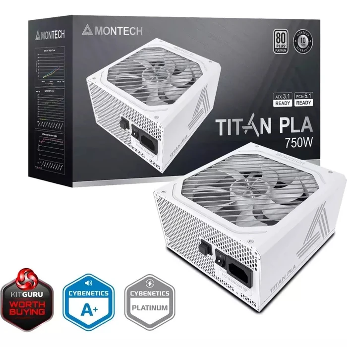 Montech Titan PLA 750W - 750 Watt Full Modular ATX Power Supply 80 PLUS Platinum, Cybenetics Platinum, PCIe 5.1, White