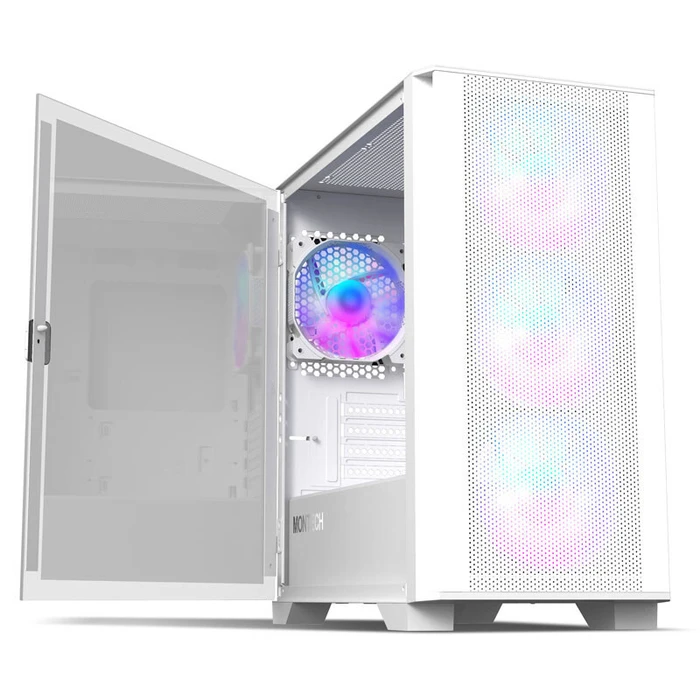 Montech AIR 100 ARGB Gaming Mini Tower PC Case - White (mATX/Mini-ITX, Tempered Glass, ARGB)