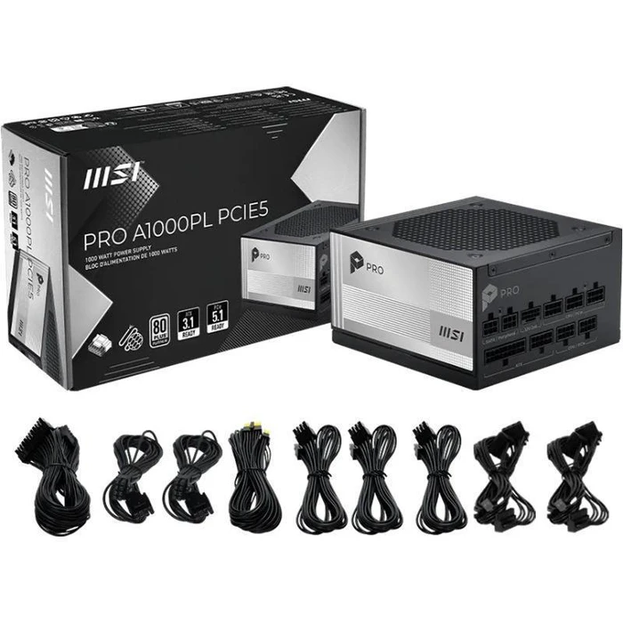 MSI PRO A1000PL PCIE5 1000W ATX 3.1 80 PLUS Platinum Power Supply