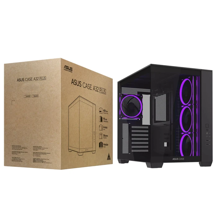 Asus A32 Plus Gaming Midi Tower Κουτί Υπολογιστή με Πλαϊνό Παράθυρο και ARGB Φωτισμό Μαύρο