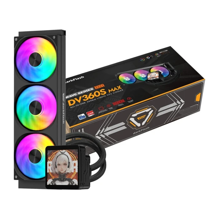DarkFlash DV360S MAX Υδρόψυξη AIO CPU 360mm με 3×120mm ARGB ανεμιστήρες και οθόνη αντλίας 3.95" IPS