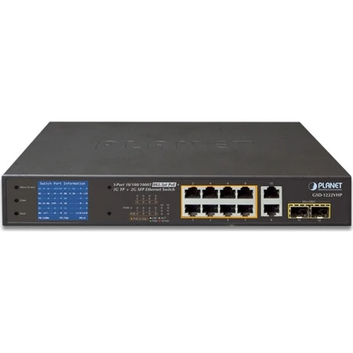 Planet GSD-1222VHP Unmanaged L2 PoE+ Switch  8 Gigabit Ethernet Ports and 2 SFP Ports