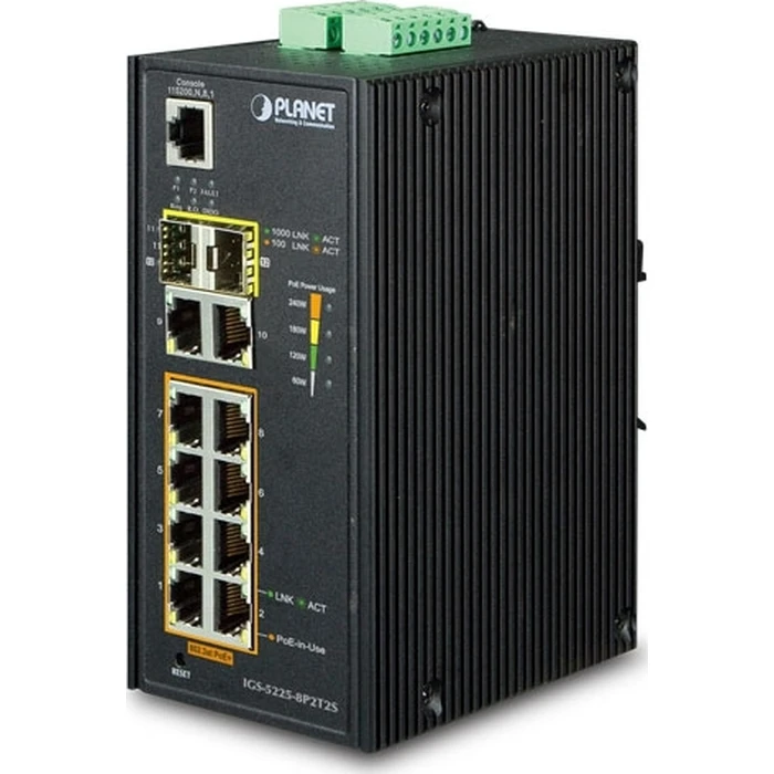 Planet IGS 5225 8P2T2S Managed L2 PoE Plus Switch with 8 Gigabit Ethernet Ports and 2 SFP Ports