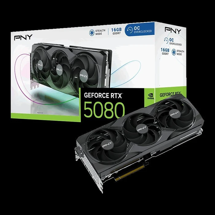 PNY GeForce RTX 5080 16GB GDDR7 Overclocked Triple Fan Graphics Card (VCG508016TFXPB1-O)