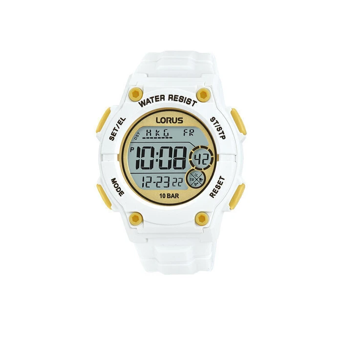 Lorus Ψηφιακό Ανδρικό Ρολόι 42mm Χρονογράφος Μπαταρίας με Λευκό Καουτσούκ Λουράκι R2337PX9
