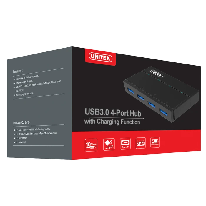 Unitek 4-Port USB 3.0 Hub Y-HB03001 - 4 x USB-A, 5 Gbps
