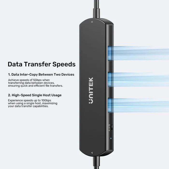 Unitek USB‑C KVM Hub 10Gbps – Διαμοιρασμός μεταξύ 2 υπολογιστών, 3× USB‑A (μοντέλο U1344A)