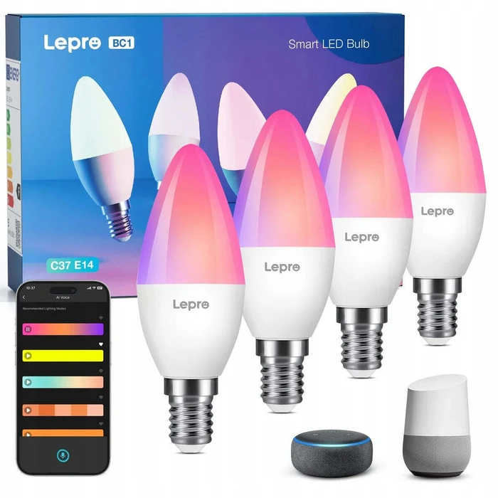 Lepro LED Bulbs BC1-EU-4 — 4.9W (106 mm) C37 E14 Cool White 470 lm — Pack of 4 (092969)