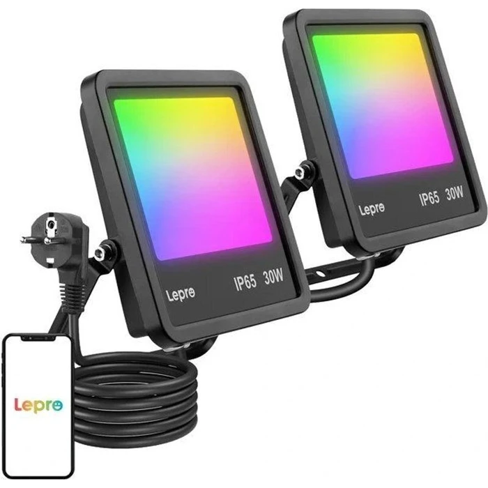 Lepro Waterproof LED Floodlight 30W RGB Wi‑Fi IP65 F1-30-EU-2