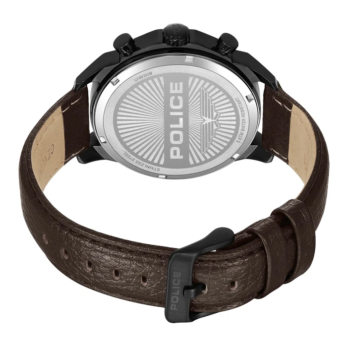 Police Men's Watch PEWGF0039203M (44mm) Quartz Chronograph Black Case Brown Leather Strap