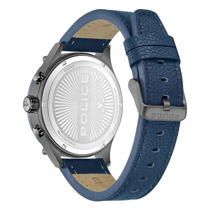 Police Wadden Men's Watch 46mm Quartz Chronograph Blue Leather Strap PEWGC0054206