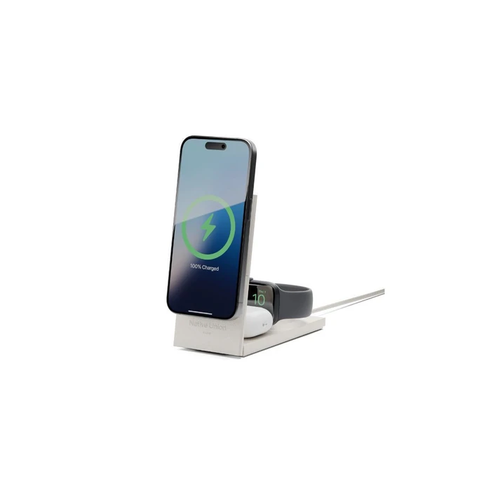Native Union Rise 3-in-1 Ασύρματος Φορτιστής Qi2 15W με Καλώδιο USB-C 2m και Φορτιστή Τοίχου 35W (GaN) - Light Grey