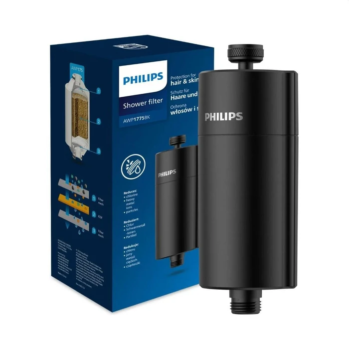 Philips AWP1775BK/10 Inline Shower Water Filter (KDF), Black