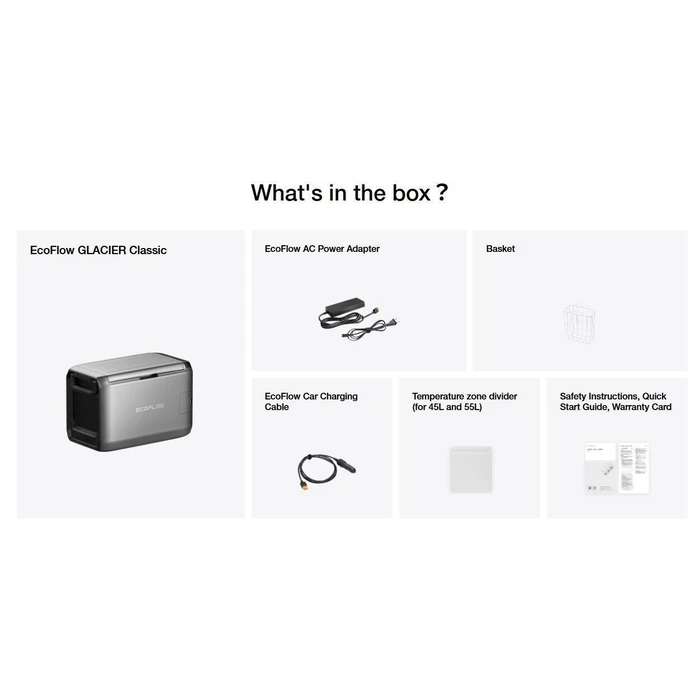 EcoFlow GLACIER Classic Portable Cooler/Freezer 35L - Solar / AC 100-240V / 12V/24V - Grey