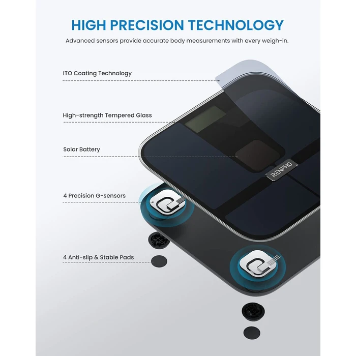Renpho Ζυγαριά Μπάνιου Smart WLAN Bluetooth Μαύρη Elis Solar 2 PEU R A020 BK