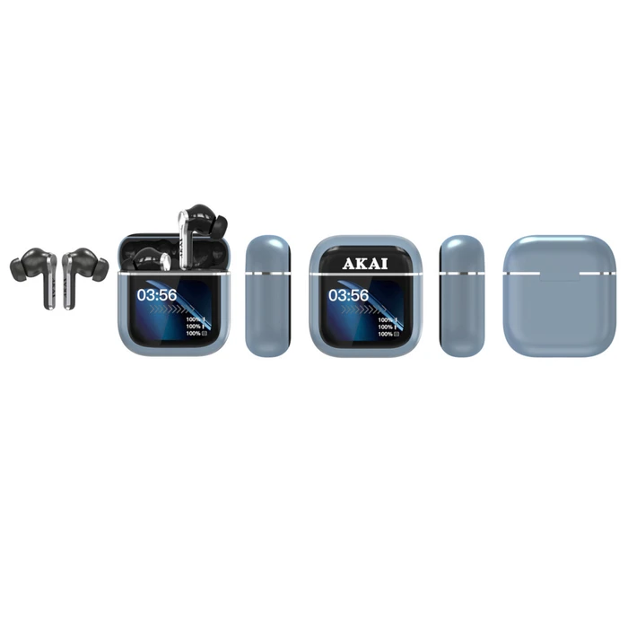 AKAI Wireless Bluetooth Earbuds In Ear with ANC ENC and 2.01 inch Display Case Blue