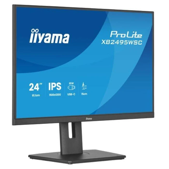 Iiyama ProLite XB2495WSC-B1 24.1" WUXGA (1920x1200) IPS Monitor 16:10 100 Hz 4 ms GTG USB-C HDMI USB Hub Pivot Height-Adjustable VESA Speakers