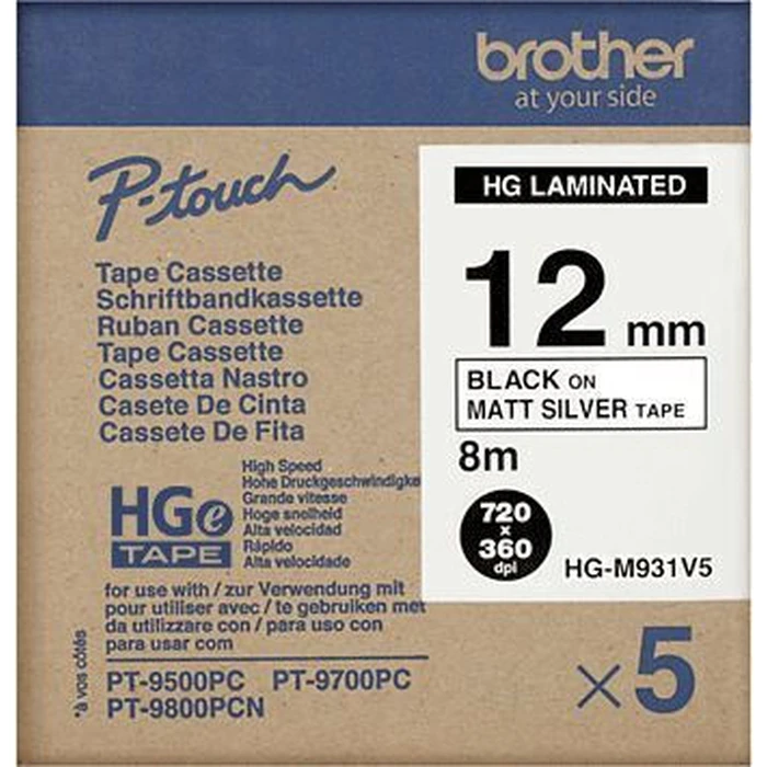 Brother Ταινία Ετικετογράφου Ασημί 12 mm 5 τεμάχια HGE-M931V5