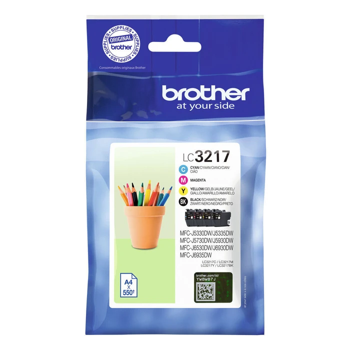 Brother Μελάνια Εκτυπωτή InkJet Γνήσιο Πακέτο 4 Μελανιών Κίτρινο Κυανό Ματζέντα Μαύρο LC3217VP