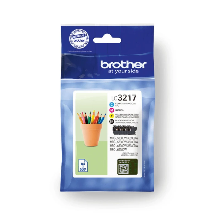 Brother Μελάνια Εκτυπωτή InkJet Γνήσιο Πακέτο 4 Μελανιών Κίτρινο Κυανό Ματζέντα Μαύρο LC3217VP
