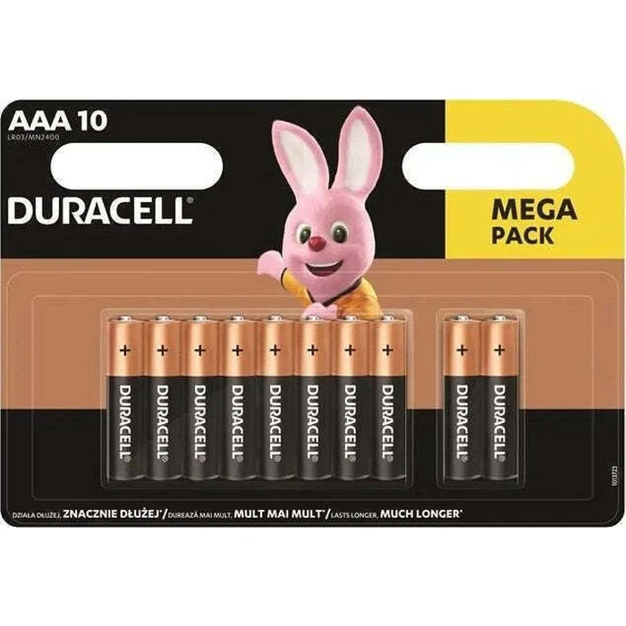 Duracell Basic Alkaline AAA Batteries 1.5V - 10 pcs (MN2400 / LR03, DUR20366)