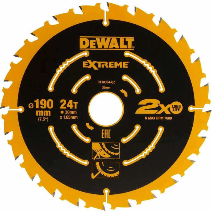 Dewalt 190mm Wood Cutting Circular Saw Blade, 24 Teeth, DT10304
