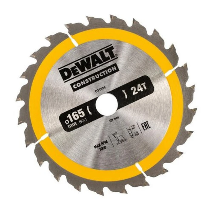 Dewalt Δίσκος Κοπής Ξύλου 165mm 24 Δόντια DT1934-QZ