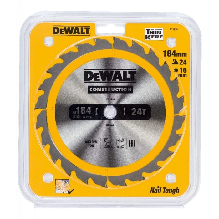 Dewalt Δίσκος Κοπής Ξύλου 184x16 mm 24 Δόντια DT1939 (DT1939-QZ)