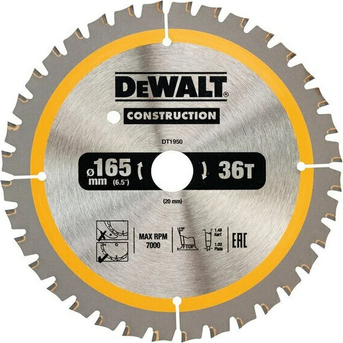 Dewalt Δίσκος Κοπής Ξύλου 165mm 36 Δόντια DT1950-QZ