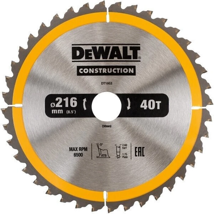 Dewalt 216mm 40-Tooth Cutting Blade for Building Materials DT1953-QZ