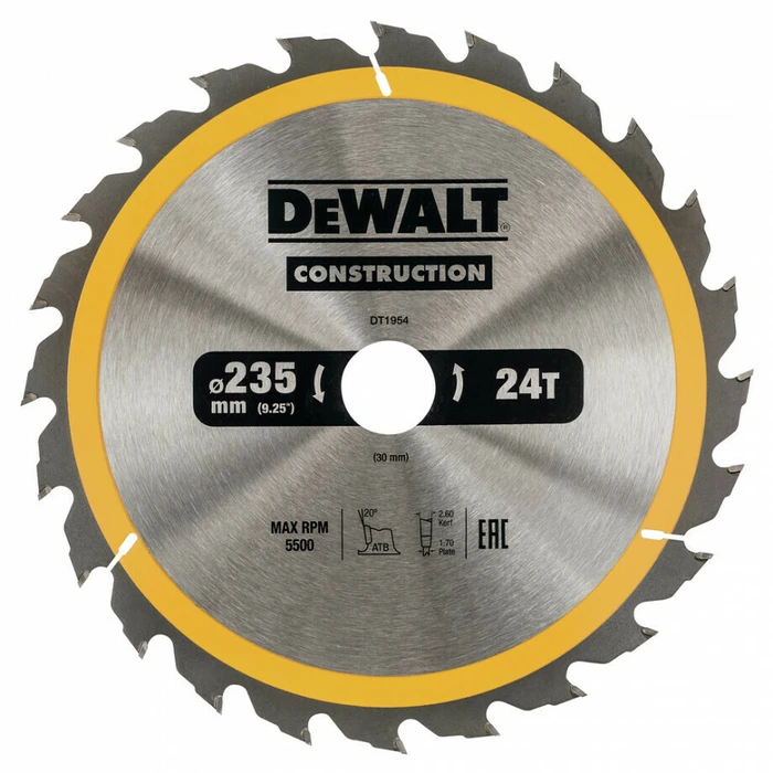 Dewalt Δίσκος Κοπής Ξύλου 235mm 24 Δόντια DT1954-QZ