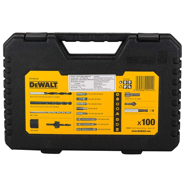 Dewalt Drill and Bit Set 100 Pieces with Cylindrical Shank DT71563