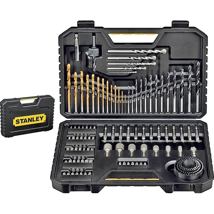 Stanley 100-Piece Drill Bit Set with Cylindrical Shank for Wood, Metal and Building Materials STA7205