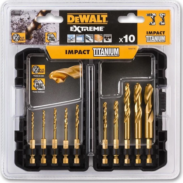 Dewalt Σετ 10 HSS-TiN Τρυπάνια Τιτανίου με Εξάγωνο Στέλεχος για Μέταλλο DT50050