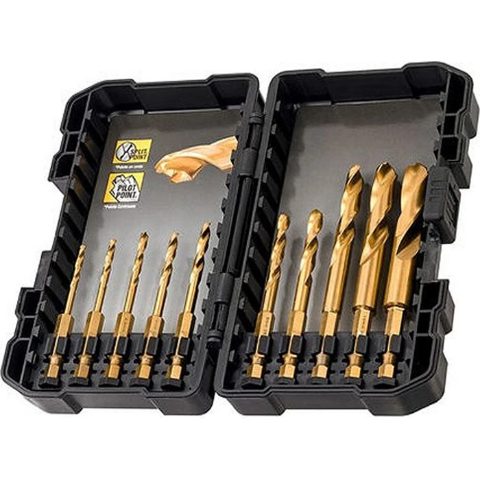 Dewalt Σετ 10 HSS-TiN Τρυπάνια Τιτανίου με Εξάγωνο Στέλεχος για Μέταλλο DT50050