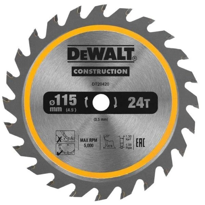 Dewalt 115 mm Wood Cutting Blade, 24 Teeth (DT20420)