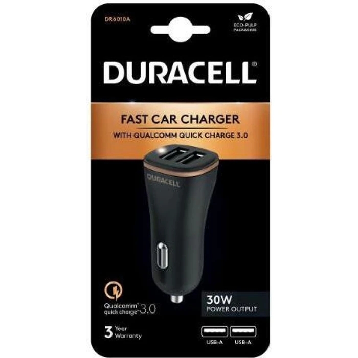 Duracell Φορτιστής Αυτοκινήτου 30W 4.8A (2x USB-A) Μαύρο
