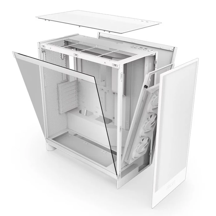 NZXT H7 Flow RGB Mid-Tower PC Case - White (Tempered Glass Side Panel)