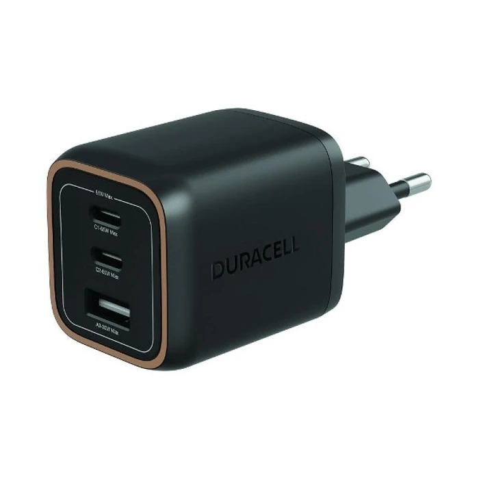 Duracell Φορτιστής Τοίχου GaN 65W 1xUSB-A + 2xUSB-C Μαύρος (DRACUSB25-EU)