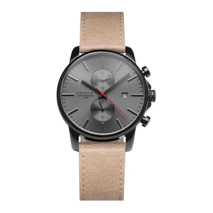 Tayroc Ανδρικό Ρολόι 42mm TXM093 - Γκρι Καντράν, Καφέ Δερμάτινο Λουράκι
