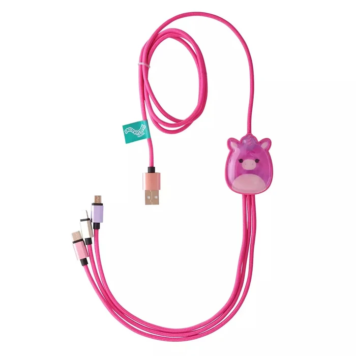 Jazwares Braided USB 3-in-1 Cable to USB-C / micro USB / Lightning 1.2m 2A Pink (Lazerbuilt B04413 / CBSQM-3IN1-LOLA)
