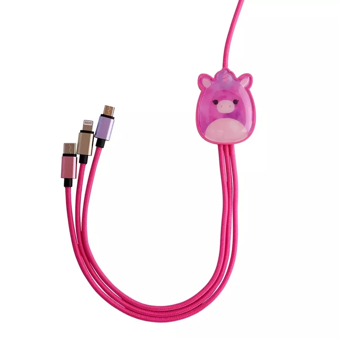 Jazwares Braided USB 3-in-1 Cable to USB-C / micro USB / Lightning 1.2m 2A Pink (Lazerbuilt B04413 / CBSQM-3IN1-LOLA)