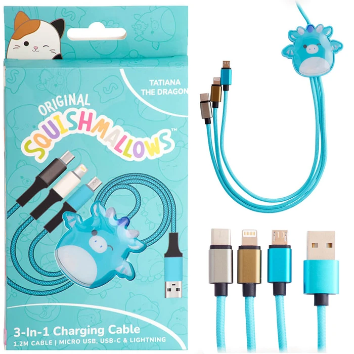 Jazwares Regular USB σε Type-C / micro USB / Lightning καλώδιο 2A Τιρκουάζ 1,2 m (B04414) - Lazerbuilt